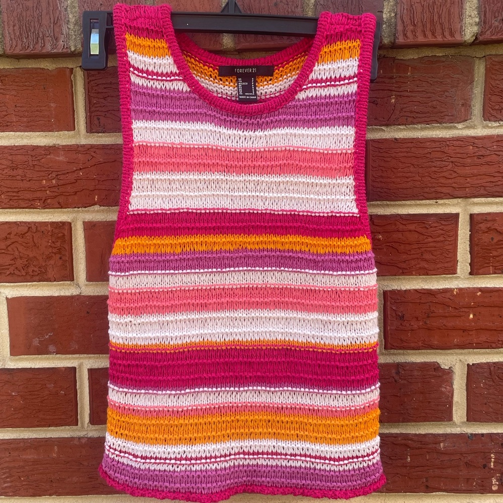 Forever 21 Pink and Red Ribbed Sleeveless Tank Top